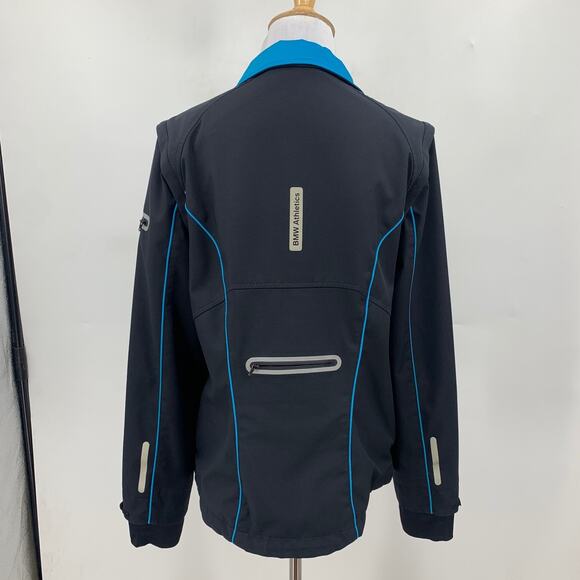 BMW Jacket Women M Medium Black Blue Athletics Full Zip Reflective Detach Sleeve - Picture 7 of 13